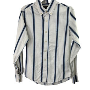 Ralph Lauren Men's White and Blue Striped Classic Fit Button Down Shirt